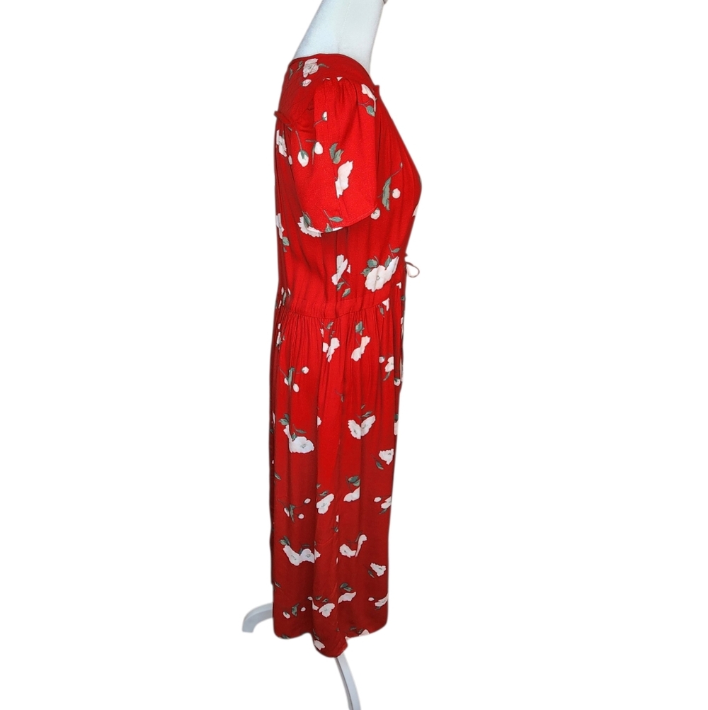 Christy Dawn Crimson Floral Dawn Dress V Neck Crossover Midi Size XS - Picture 2 of 10